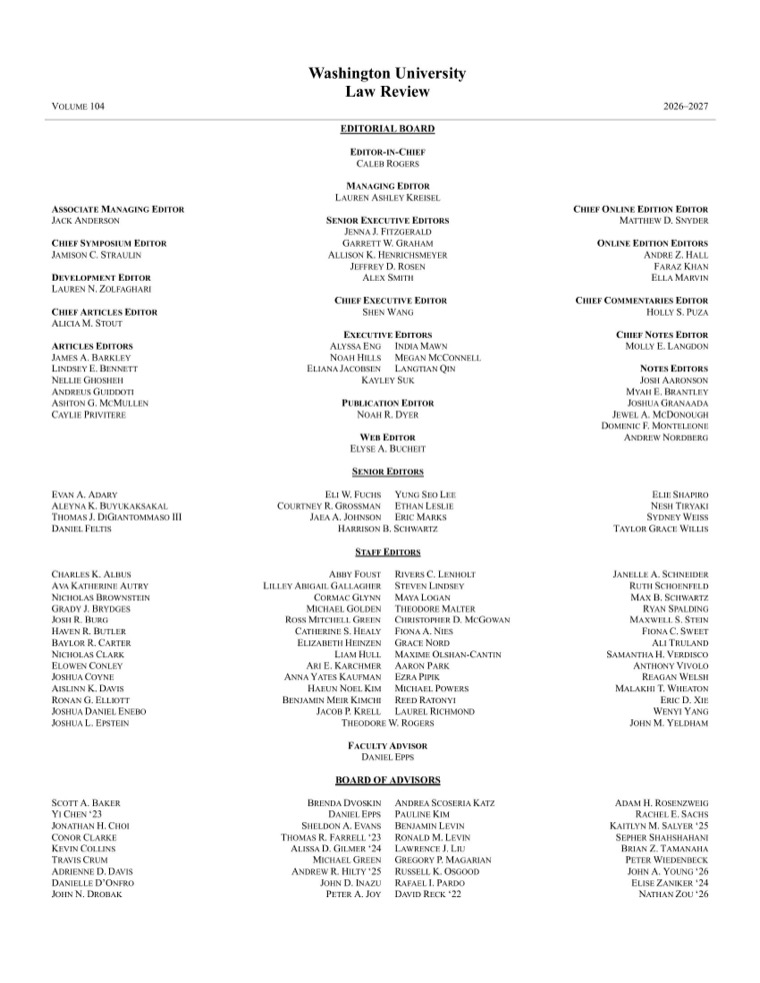 First page of the Volume 104 masthead, listing the editorial board